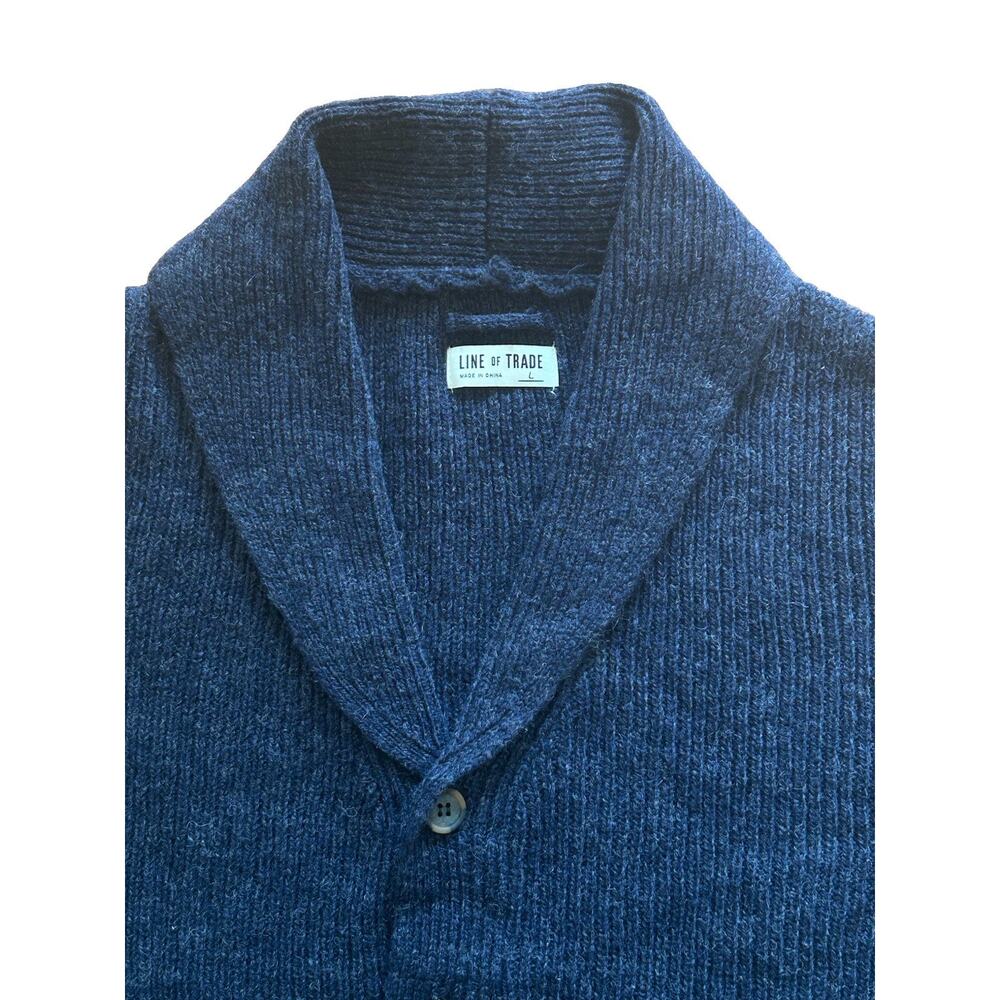 Line of Trade Shetland Wool Shawl Collar Blue Cardigan Sweater Mens Large - Picture 6 of 10
